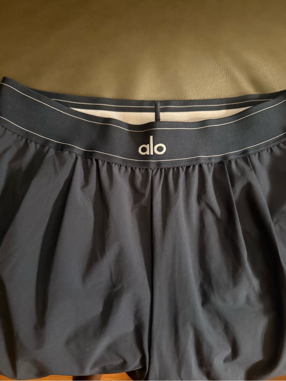 ALO Yoga Blue Suit Up Athletic Shorts with Contrast Waistband